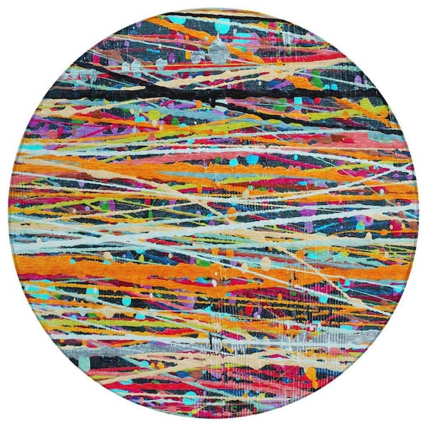 Chantille Machine Washable Indoor/Outdoor Abstract ACN2125 Orange 8 ft. x 8 ft. Area Rug