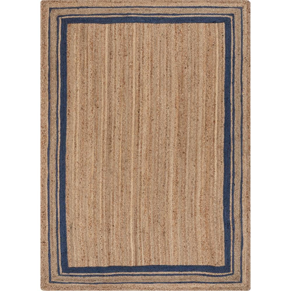 Navy Blue Braided Jute Solid Area Carpet Rug for Office, Living Room