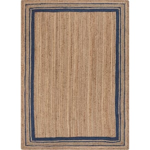Larkspur Border Pattern Contemporary Blue 5 ft. x 7 ft. 6 in. Hand-Braided Jute Area Rug