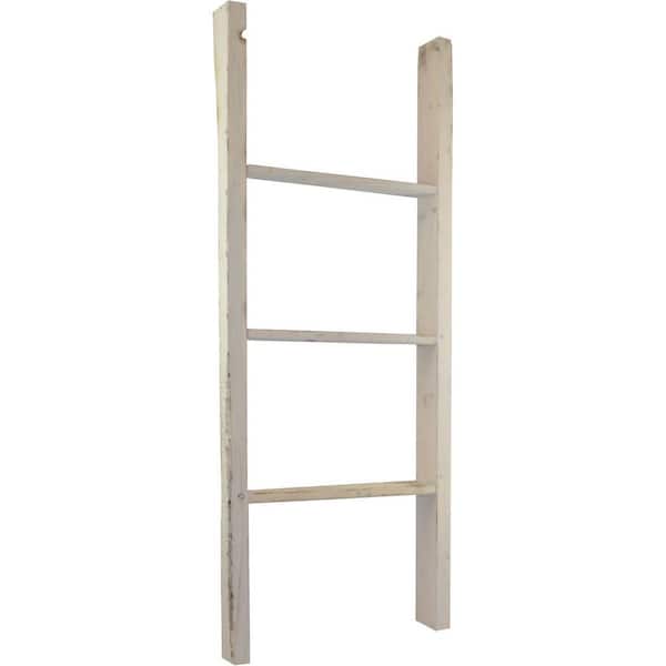 Ekena Millwork 19 in. x 48 in. x 3 1/2 in. Barnwood Decor Collection Chalk Dust White Vintage Farmhouse 3-Rung Ladder