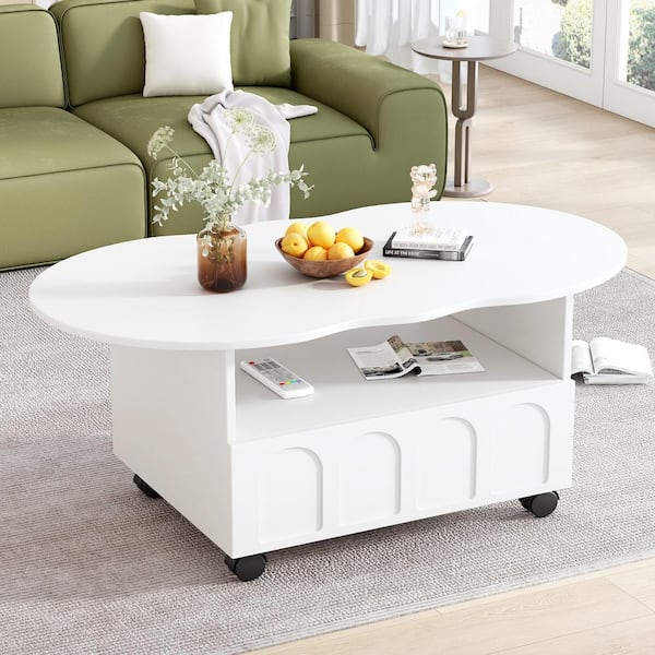 WOODYHOME 40.16 in. White Rectangle Wood Lift Top Coffee