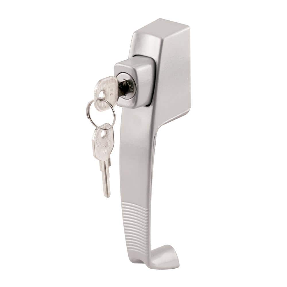 Prime-Line Aluminum, Push Button Screen or Storm Door Latch with Tie Down  and Key Lock K 5089 The Home Depot