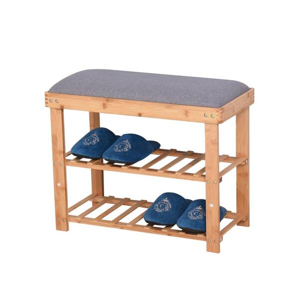 16.54 in. x 23.62 in.x 11.82 in. Natural Brown Solid Wood Shoe Bench, Beech Wood Storage Rack Organizer, Nature