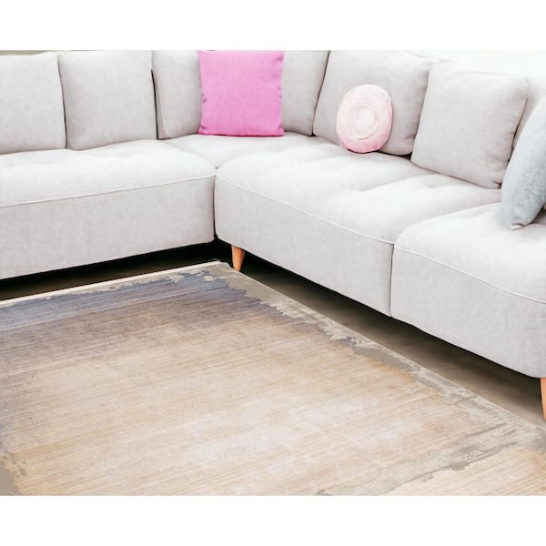 9 ft. x 12 ft. Beige and Blue Abstract Washable Non Skid Area Rug