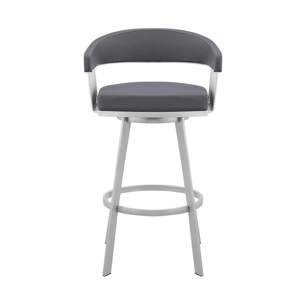 Gray Faux Leather and Silver Metal Swivel Bar Stool