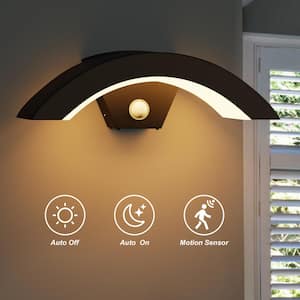 3.94 in. 1-Light Black Arc Modern Motion Sensing Dusk to Down Indoor/Outdoor 18W Integrated LED Lantern Wall Sconce