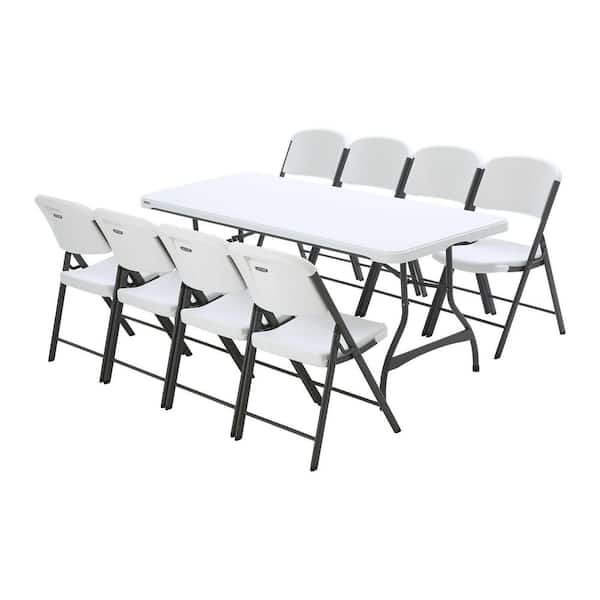 Lifetime 6 ft. White Granite Stacking Table and Chair Combo (8-Pack)