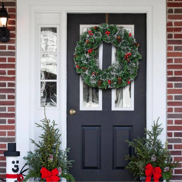 one Artificial 24" red berry green Leaf decorated Christmas wreath for Door Wall 