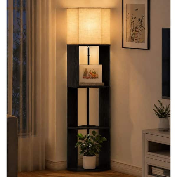 62 in. Black Modern 1-Light 3-color-Dimmable LED Floor Lamp for Living Room with Linen Drum Square Shade, Low Heat