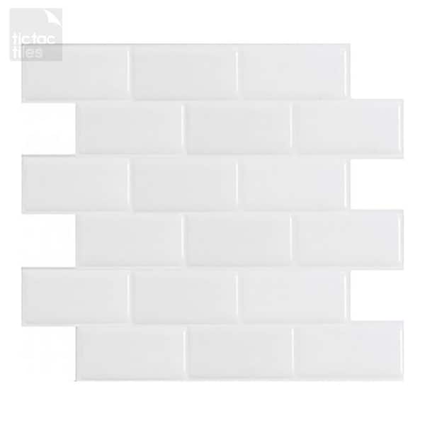 Tic Tac Tiles Subway White 12 in. W x 12 in. H Peel and Stick Self-Adhesive Decorative Mosaic Wall Tile Backsplash (10 Tiles)