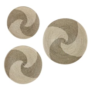 Seagrass Brown Handmade Spiral Basket Plate Wall Decor (Set of 3)