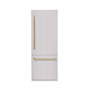 Bold 30 in. 11.5 Cu.Ft. Counter-Depth Built-in Bottom Mount Refrigerator, RH-Hinge in Stainless Steel with Brass Trim