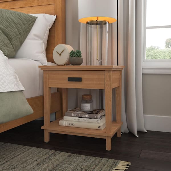 HOMESTYLES Oak Park 1-Drawer Oak Open Storage Nightstand