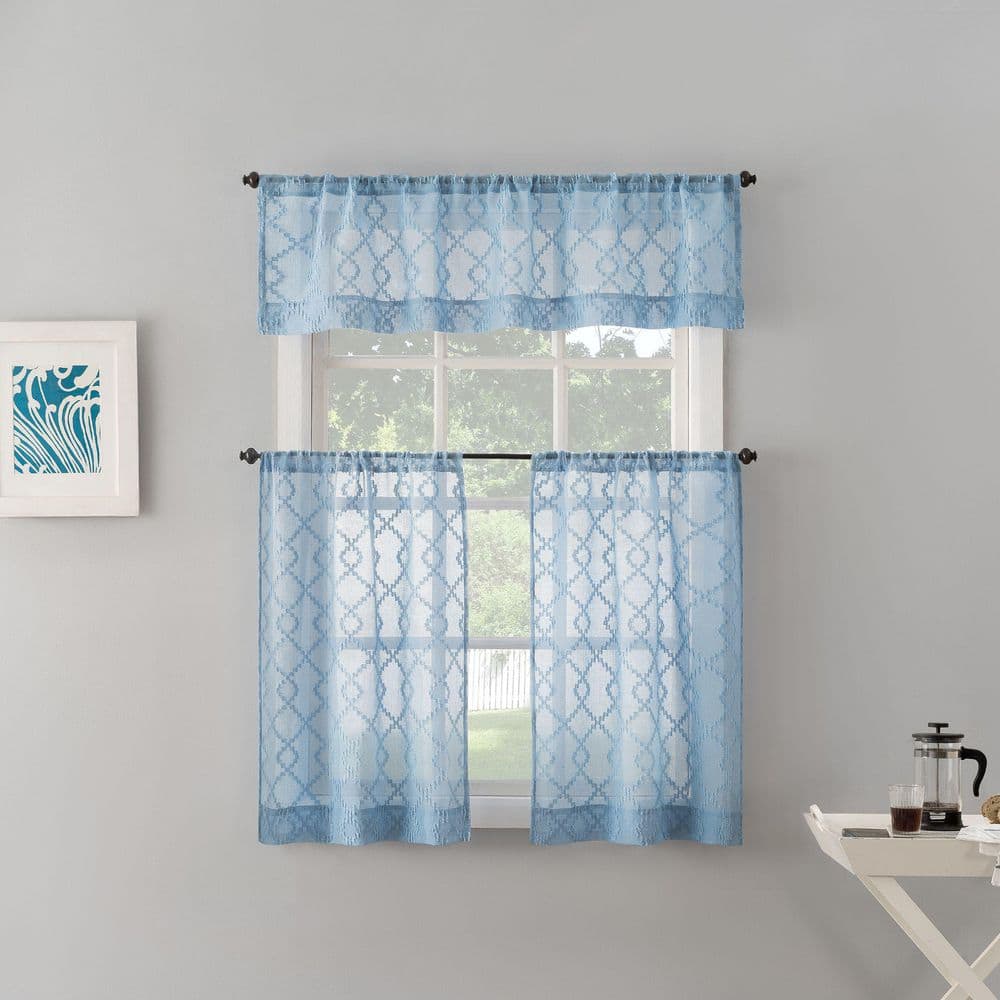 Tranquil Blue 24" Sheer Polyester Rod Pocket Curtain Set