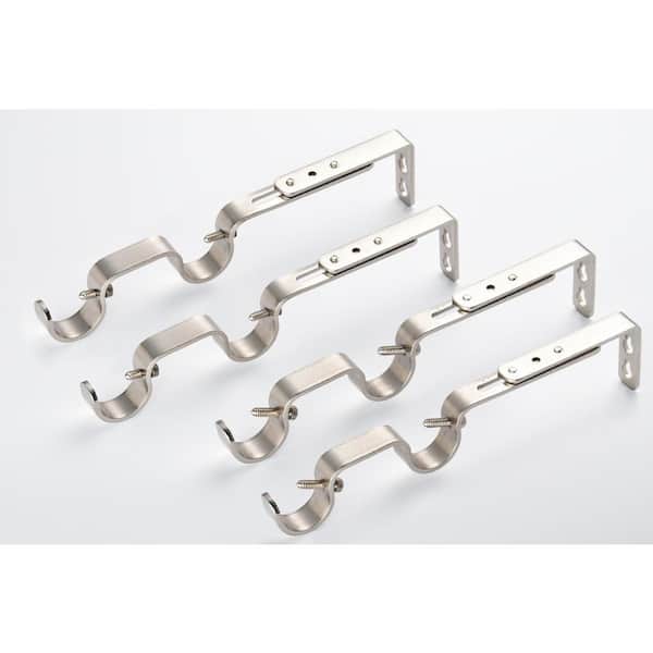 Lumi 1 in. Adjustable Double Curtain Rod Brackets (4-Pieces) Brushed Nickel