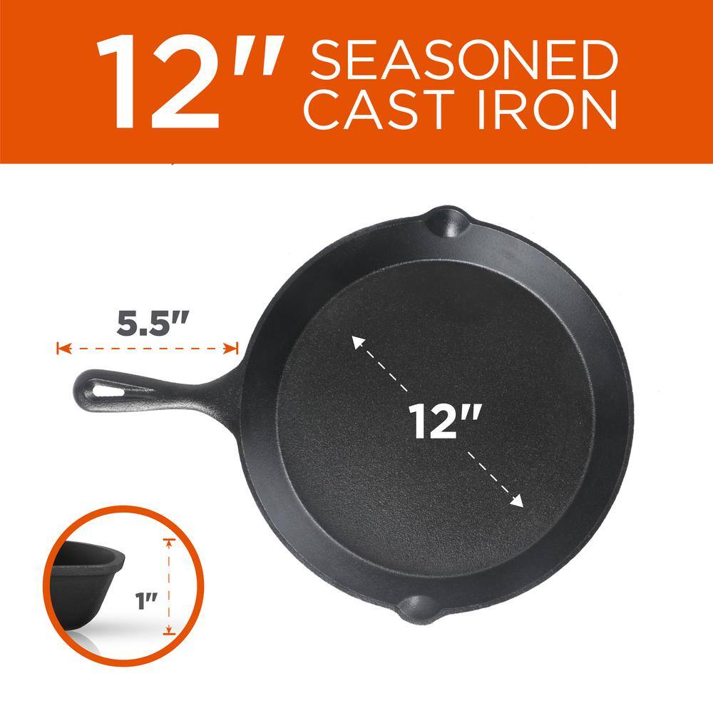 Pre-Seasoned Black Cast Iron 3-Piece Skillet Set