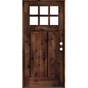 32 in. x 80 in. Craftsman Knotty Alder Left-Hand/Inswing 6 Lite Clear Glass Red Mahogany Stain Wood Prehung Front Door