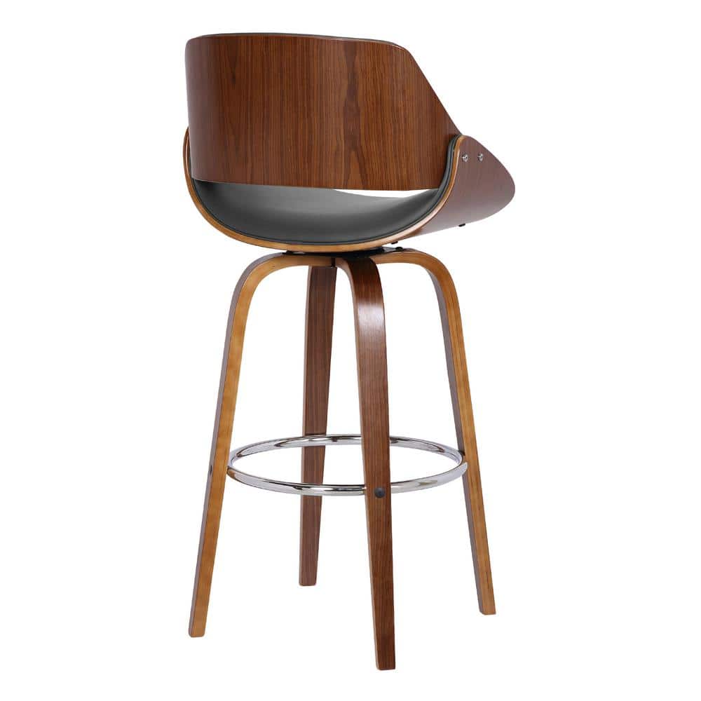 Contemporary Walnut and Grey Leather Swivel Counter Stool