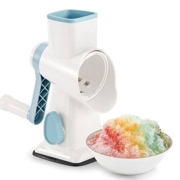 White Rotary Manual Ice Shaver, Stainless Steel Blade Labor-Saving Snow Cone Maker with Suction Base for Home Use
