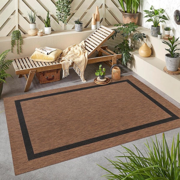 Beverly Rug 5 X 7 Gold Black Aloha Washable Bordered Indoor Outdoor Area Rug  HD-ALH60253-5X7 - The Home Depot