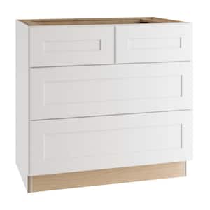 Newport Pacific White Plywood Shaker Assembled Drawer Base Kitchen Cabinet 4-Drawer Soft Close 36in.Wx 24in.Dx 34.5in.H