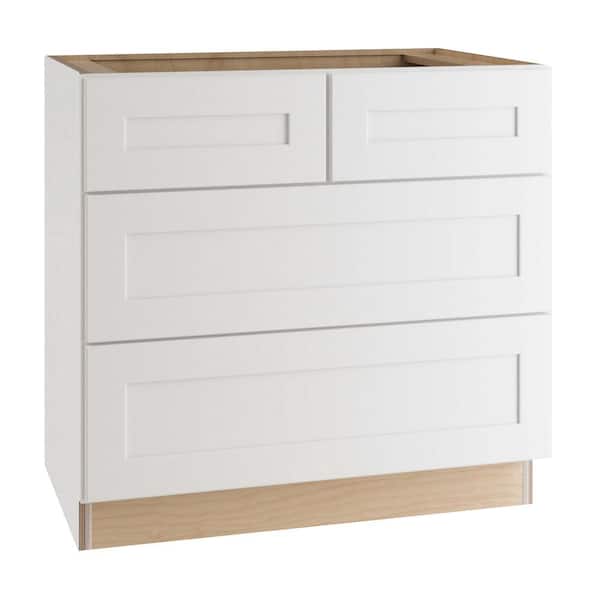 Home Decorators Collection Newport Pacific White Plywood Shaker Assembled Drawer Base Kitchen Cabinet 3 Drawer Sft Cl 36 in W x 24 in D x 34.5 in H