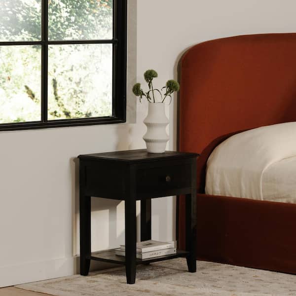 NADAAL STUDIOS Arden Rustic Black 1-Drawer 19 in. W Nightstand