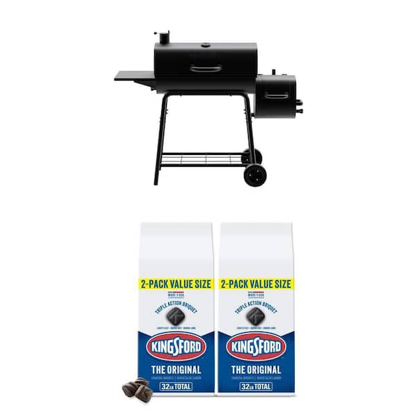 29 in. Barrel Offset Charcoal Smoker and Grill with 16 lbs. Original BBQ Charcoal Briquettes Combo (2-Pack)