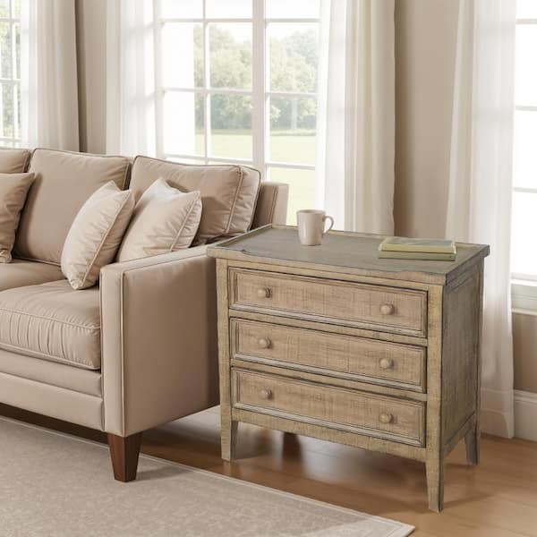 Benjara 28 in. Brown Rectangular Wooden Top End Table