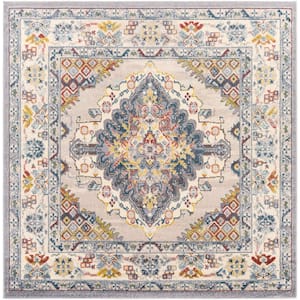 Chandi Blue/Orange 6 ft. 7 in. x 6 ft. 7 in. Square Medallion Area Rug