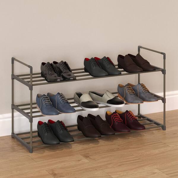 21.2 H 15-Pair 3-Tier Gray Plastic Shoe Rack
