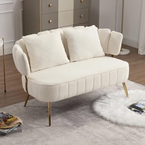52 in. Modern Upholstered White Boucle Fabric 2-Seater Loveseat with Metal Legs and Pillows