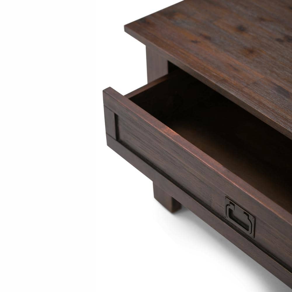 Rustic Acacia Wood Square Coffee Table with Storage in Charcoal Brown