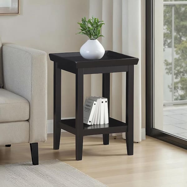 Convenience Concepts Ledgewood 18 in. Black 26 in. Square Wood End Table with Shelf