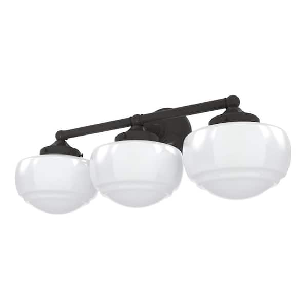 Saddle Creek 23.5 in. 3-Light Noble Bronze Vanity Light with Cased White Glass Shades