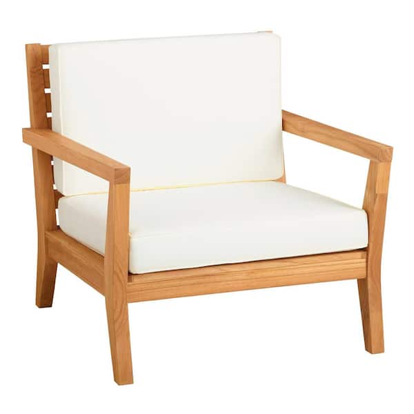 Linon Home Decor Callahan Teak Outdoor Arm Chair with Beige Cushions