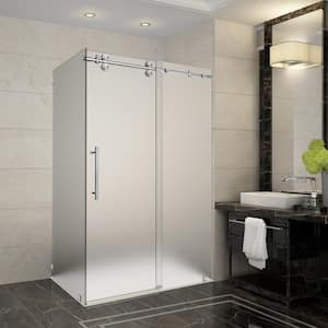 Langham 44 in. - 48 in. x 33.8125 in. x 75 in. Frameless Sliding Shower Enclosure, Frosted Glass in Stainless Steel