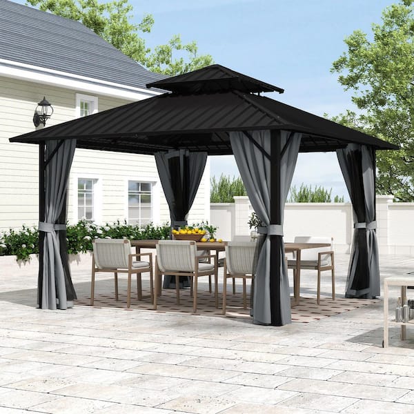 ChillPavilion 12 ft. x 12 ft. Gray Double-Roof Hardtop Aluminum