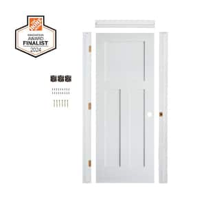 Ready-To-Assemble 30 in. x 80 in. Shaker 3-Panel Left-Hand Primed Solid Core MDF Wood Single Prehung Interior Door