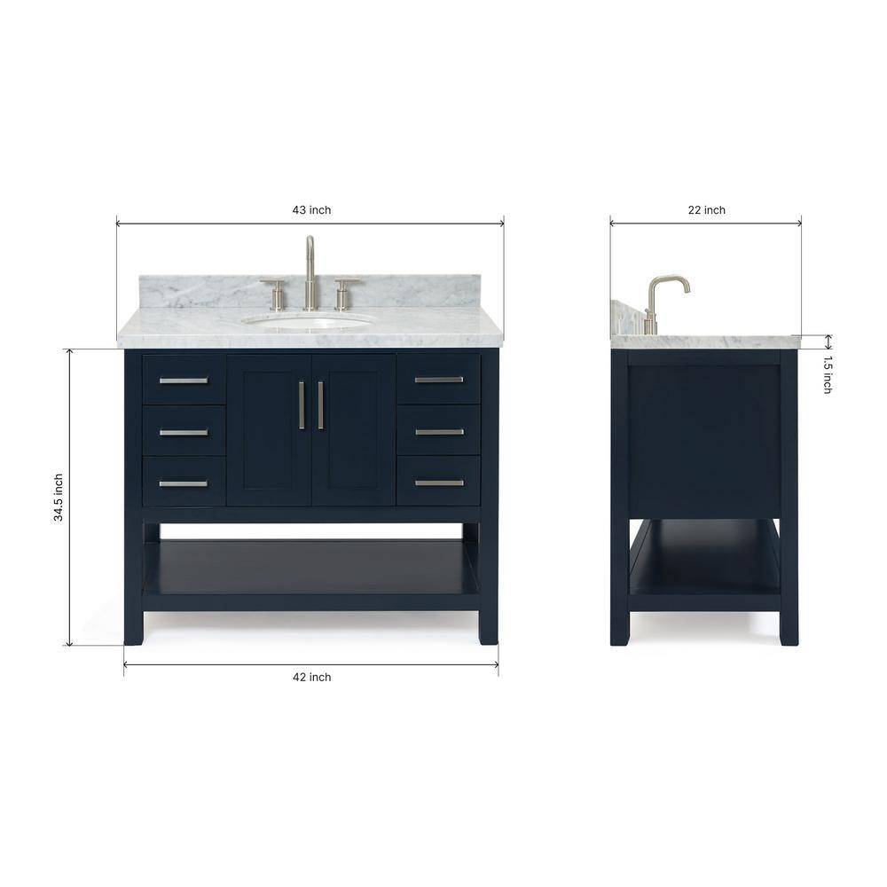 Magnolia 43" Midnight Blue Single Basin Vanity with Carrara White Top