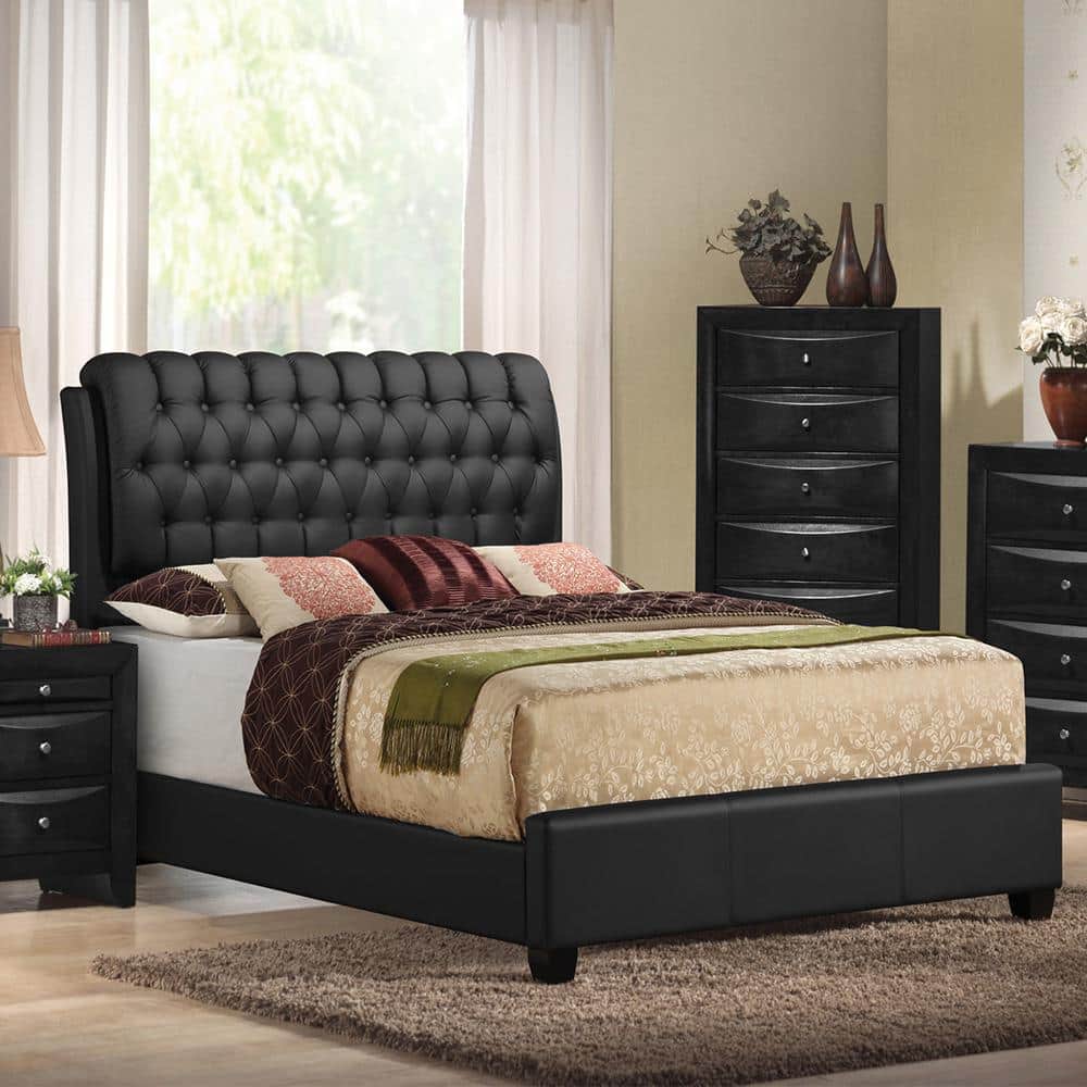 Black Queen Upholstered Bed with Tufted Headboard and Storage