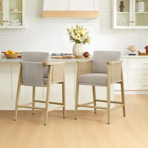 Tivo 36.6 in. Taupe Fabric Woven Rope Counter Stool with Solid Wood Frame and Foot Rest for Diningroom (Set of 2)
