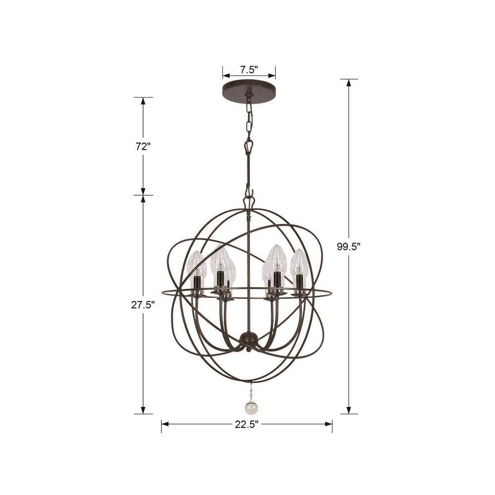 English Bronze 6-Light Outdoor Chandelier with Clear Glass Drops
