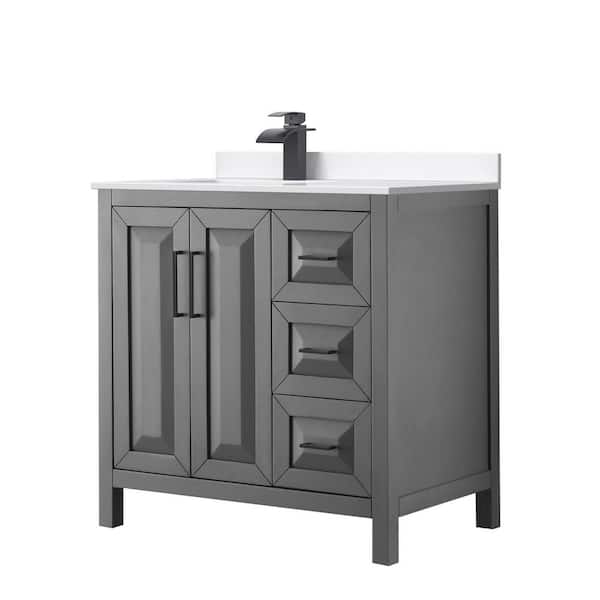 Wyndham Collection Daria 36 in. W x 22 in. D x 35.75 in. H Single Bath Vanity in Dark Gray with White Cultured Marble Top