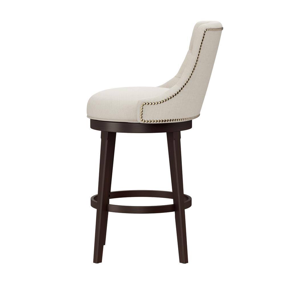 Halbrooke 30" Brown Wood Swivel Barstool with Cream Fabric