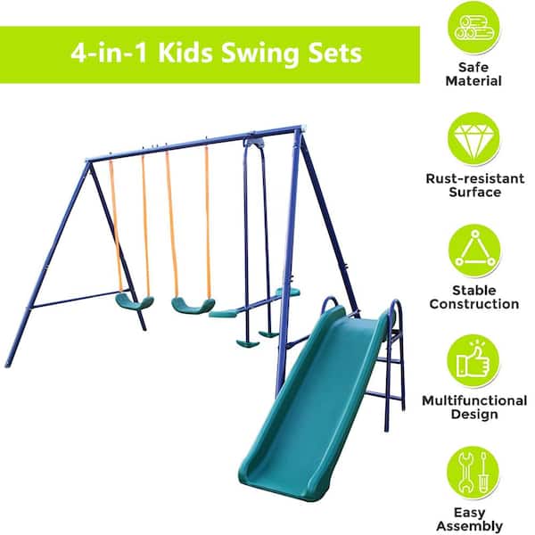 YOFE 4-in-1 Heavy-Duty Metal Outdoor Playground Equipment Kids