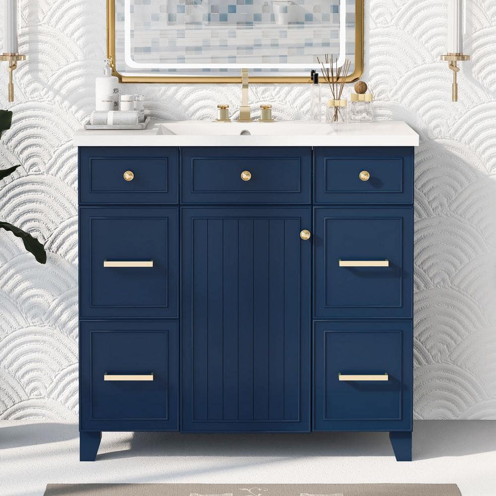 36 in. W x 18 in. D x 34 in. H Freestanding Bath Vanity in Blue with White 