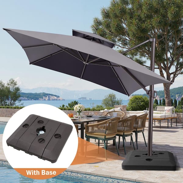 Double Top 13 ft. x 10 ft. Aluminum Heavy-Duty 360° Rotation Cantilever Patio Umbrella in Gray with 240 lbs. Base