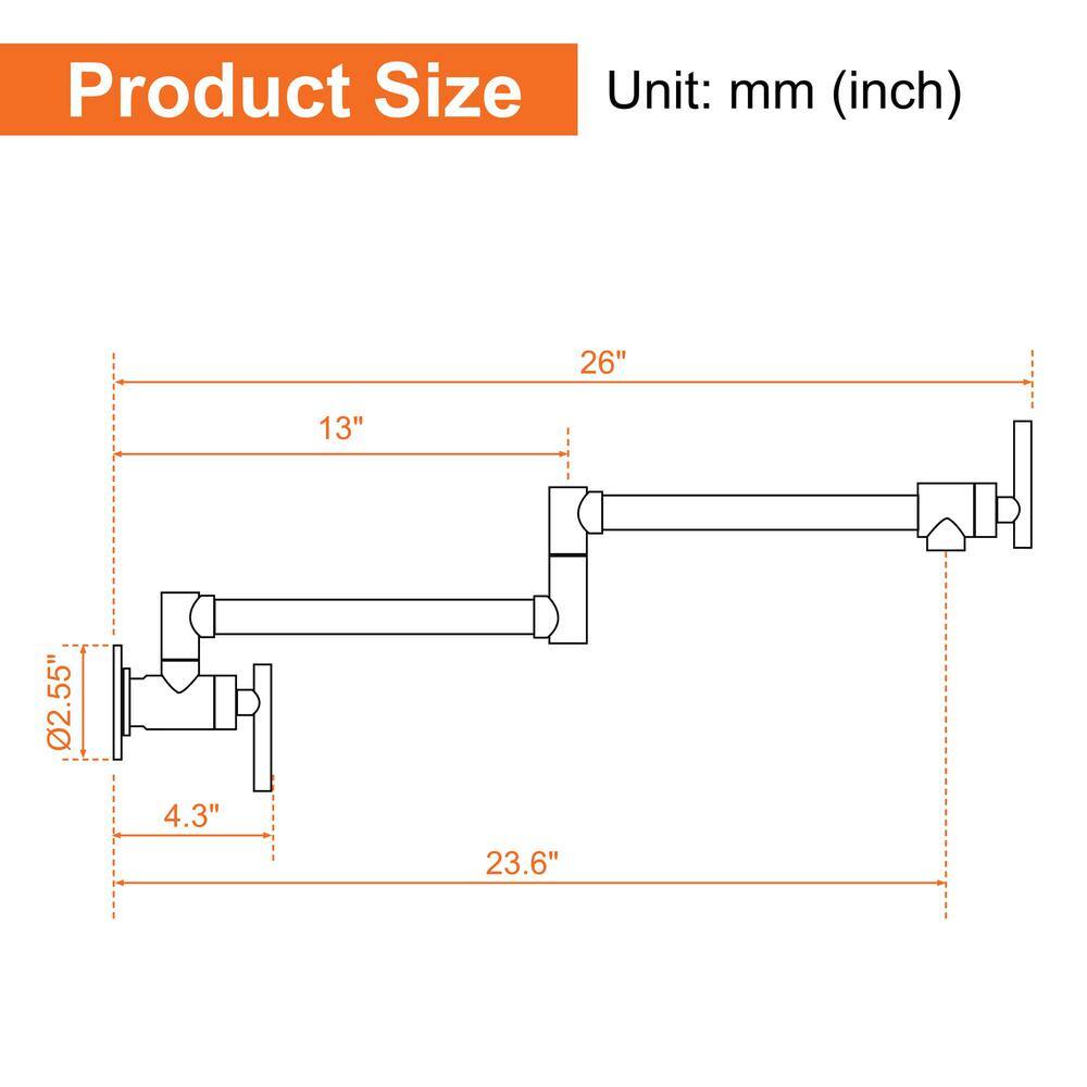 Brushed Nickel Wall-Mounted Double Handle Pot Filler Faucet