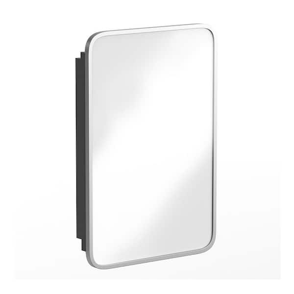 Carnegy Avenue Jolie 16 in. W x 24 in. H Rectangular Recessed Bathroom Medicine Cabinet with Mirror, Reversible Metal Frame in Silver